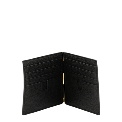 T Line Calf Leather Money Clip Wallet
