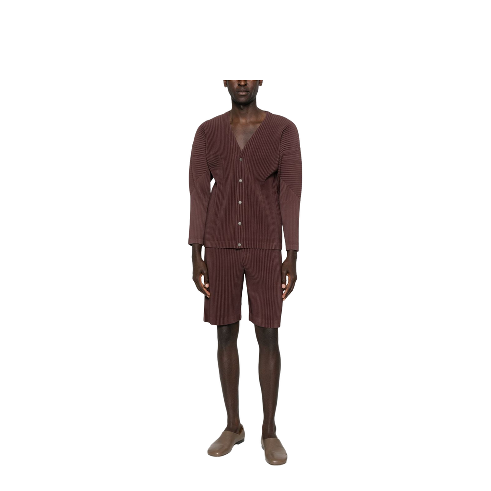 Brown Pleated Design Straight Hem Elasticated Waistband