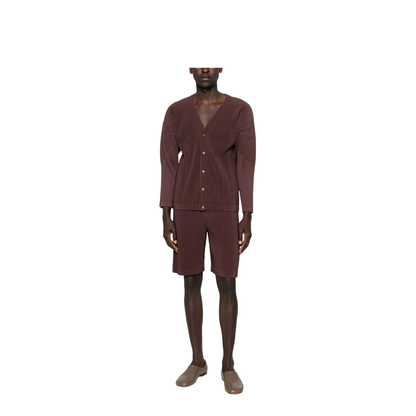 Brown Pleated Design Straight Hem Elasticated Waistband
