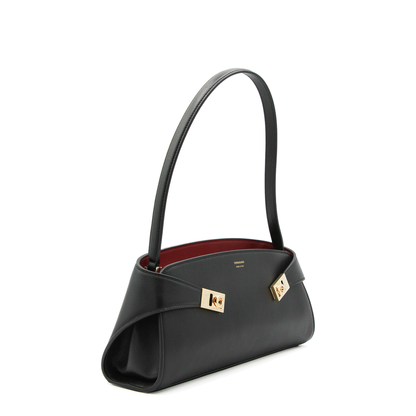 Hug East-West Calfskin Shoulder Bag - Black / Burgundy