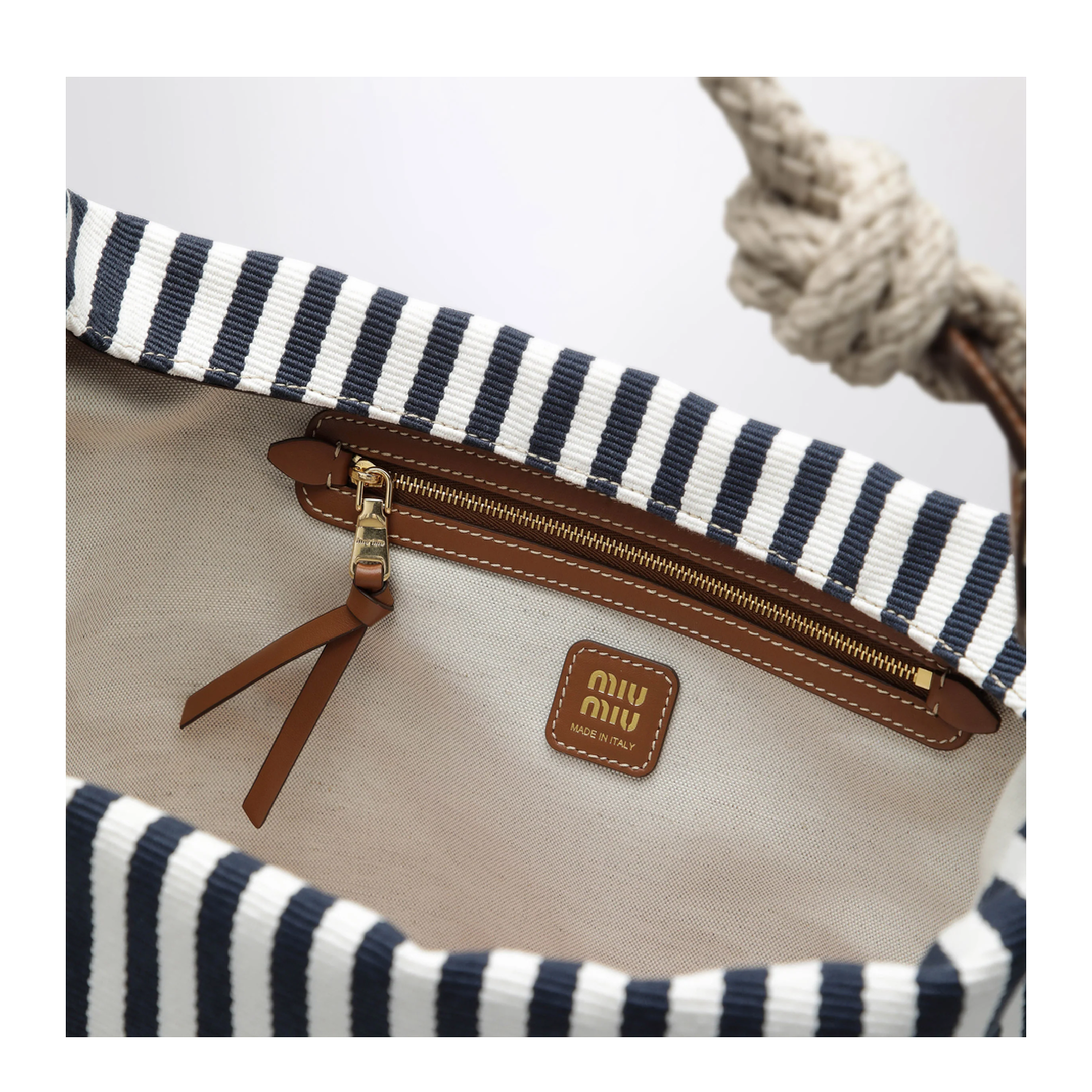MAYFEYR - Miu Miu - Blue Cognac Striped Canvas Bag - 5BE107ILO2I0GF0B9P
