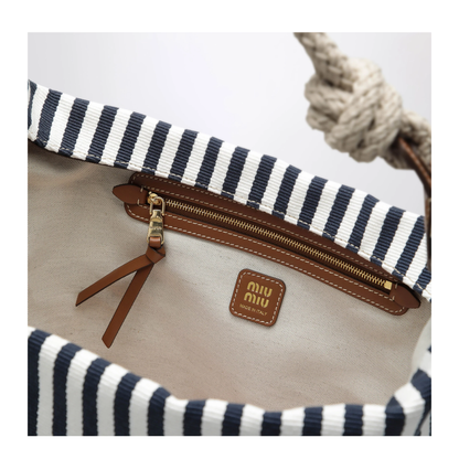 MAYFEYR - Miu Miu - Blue Cognac Striped Canvas Bag - 5BE107ILO2I0GF0B9P