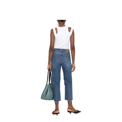 Blue Cotton Cropped Straight-Leg Jeans
