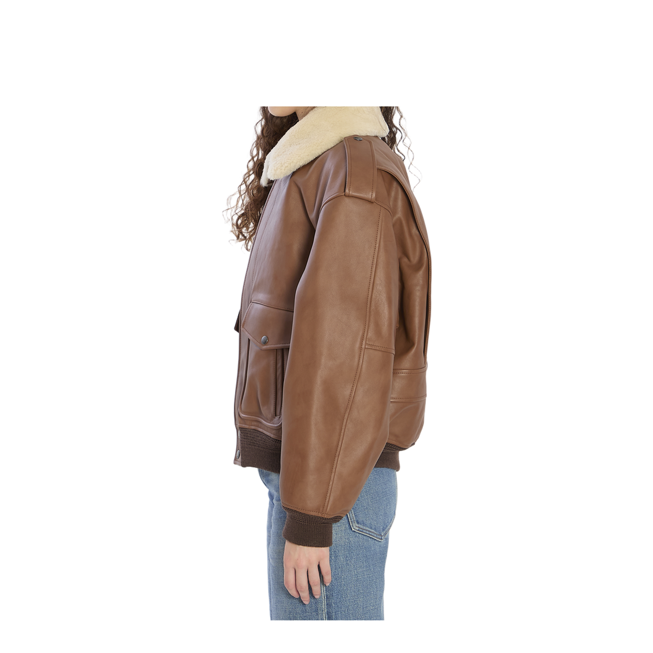 Bomber Jacket in Hammered Leather and Shearling