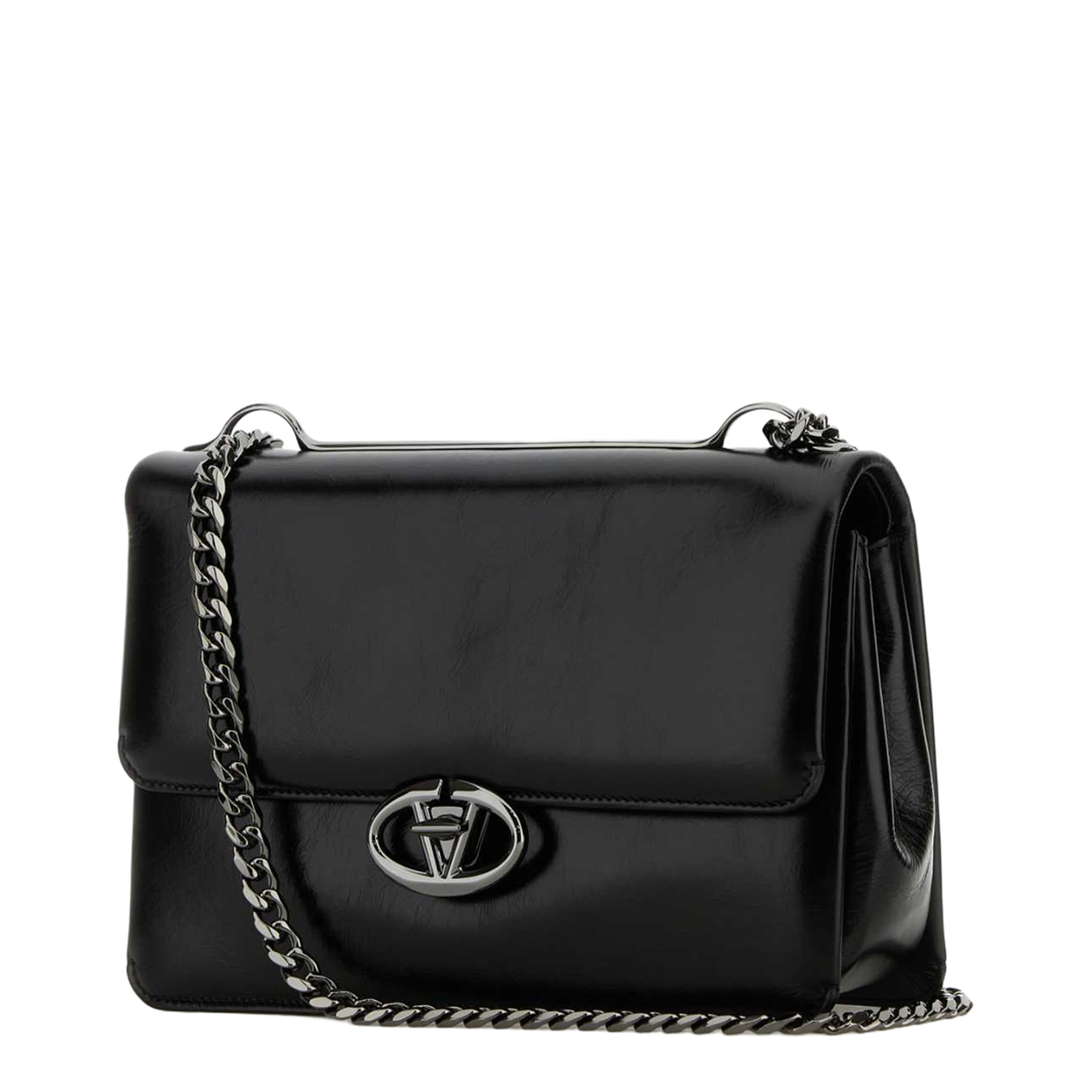 Black leather medium VLogo shoulder bag