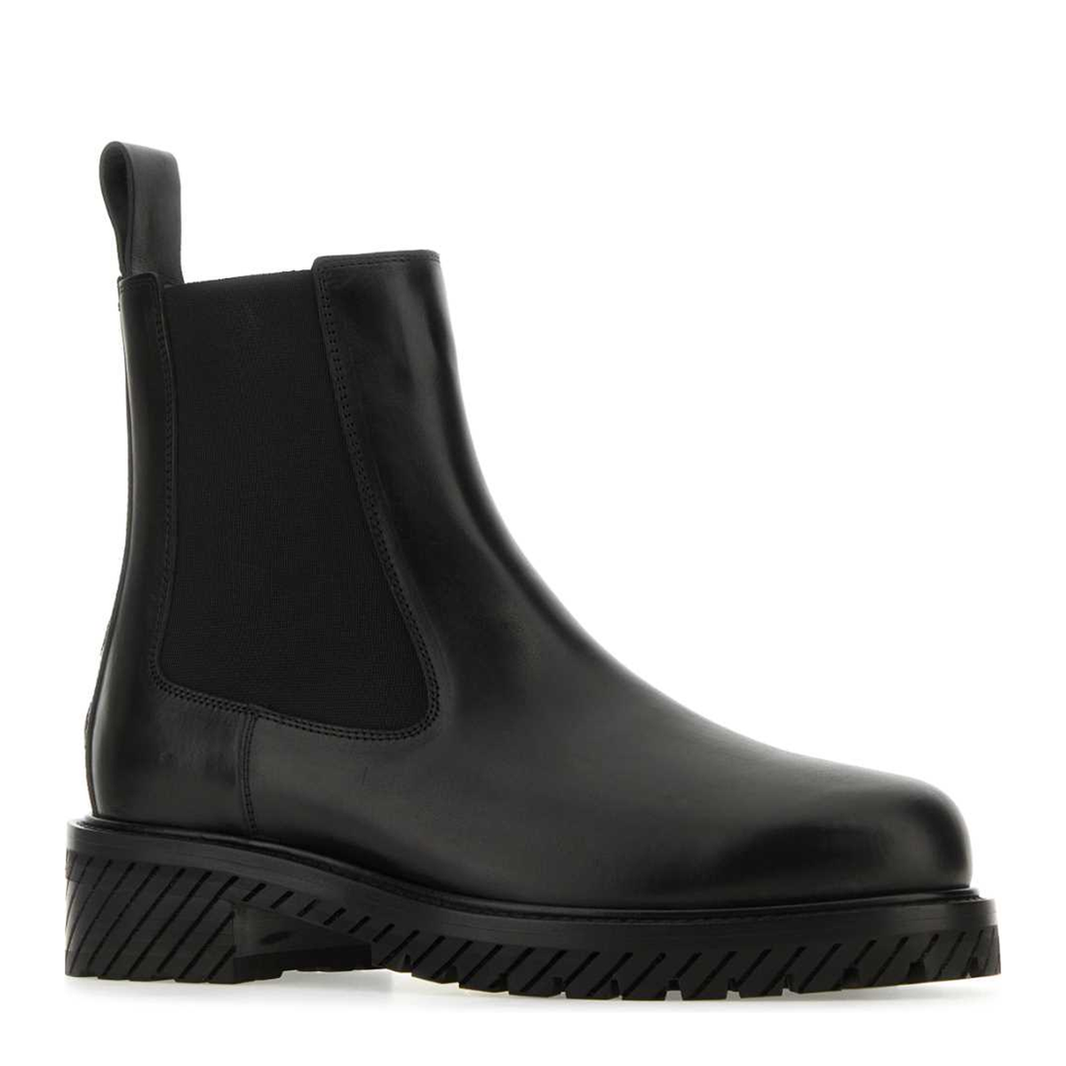 MAYFEYR - Off-White - Black Leather Combat Ankle Boots - OMID026F23LEA0011010