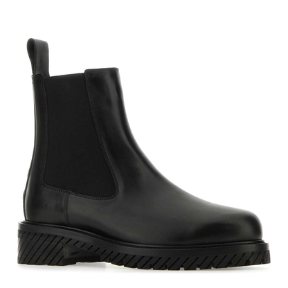MAYFEYR - Off-White - Black Leather Combat Ankle Boots - OMID026F23LEA0011010