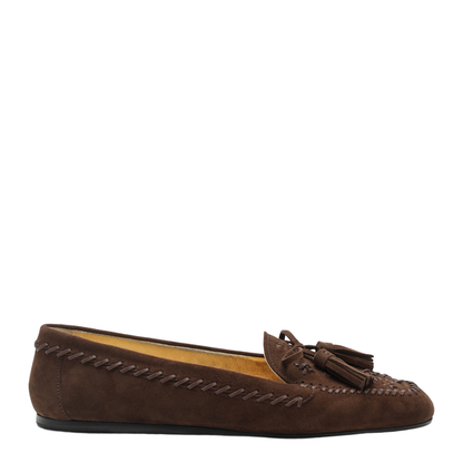Suede Moccasin Cacao With Embroidery And Tassels