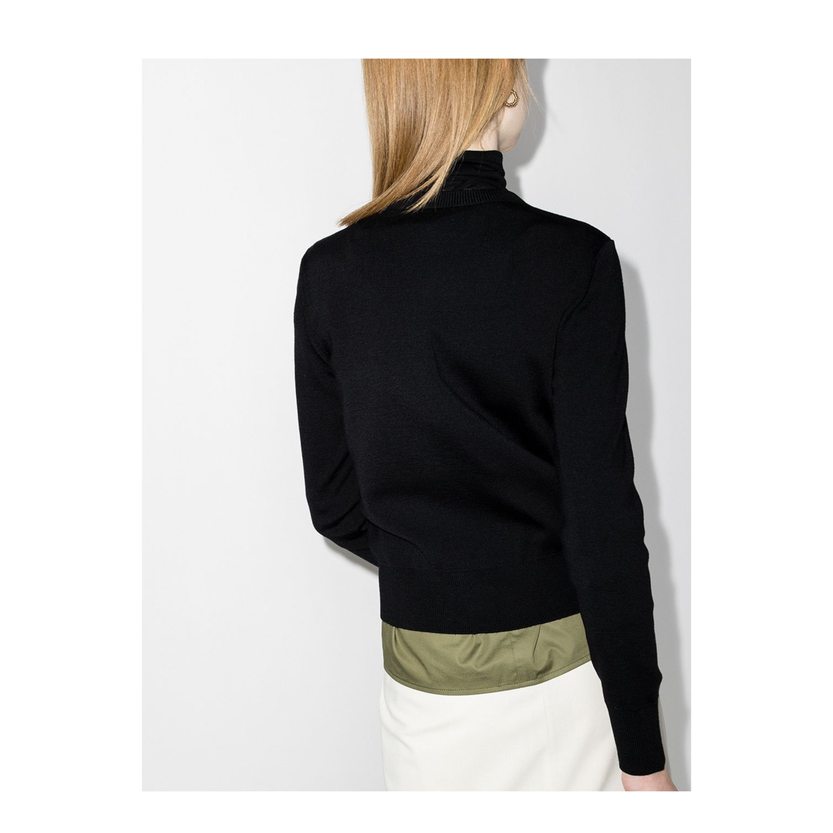 Black Padded Wool Zip-Up Cardigan