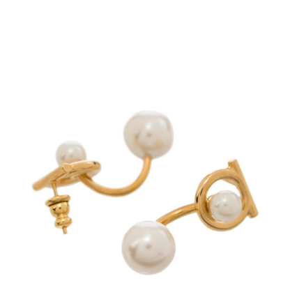 Gancini Earrings With Pearls In Silver