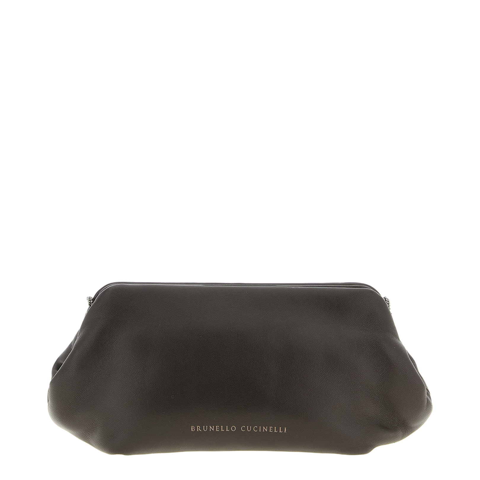 Leather Bag with Fixed Snap Closure and Monile Chain Detail