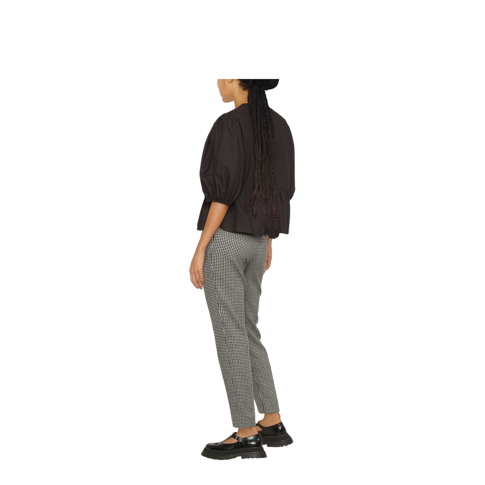 Black Puff-Sleeved Peplum Top