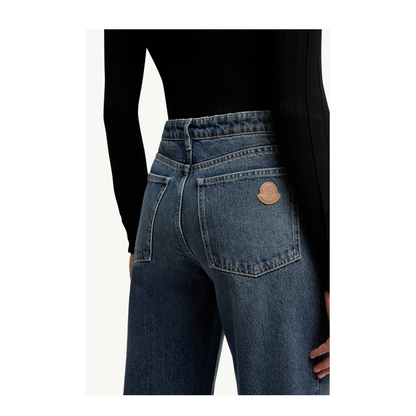 Navy Blue Straight Leg Bleached Jeans