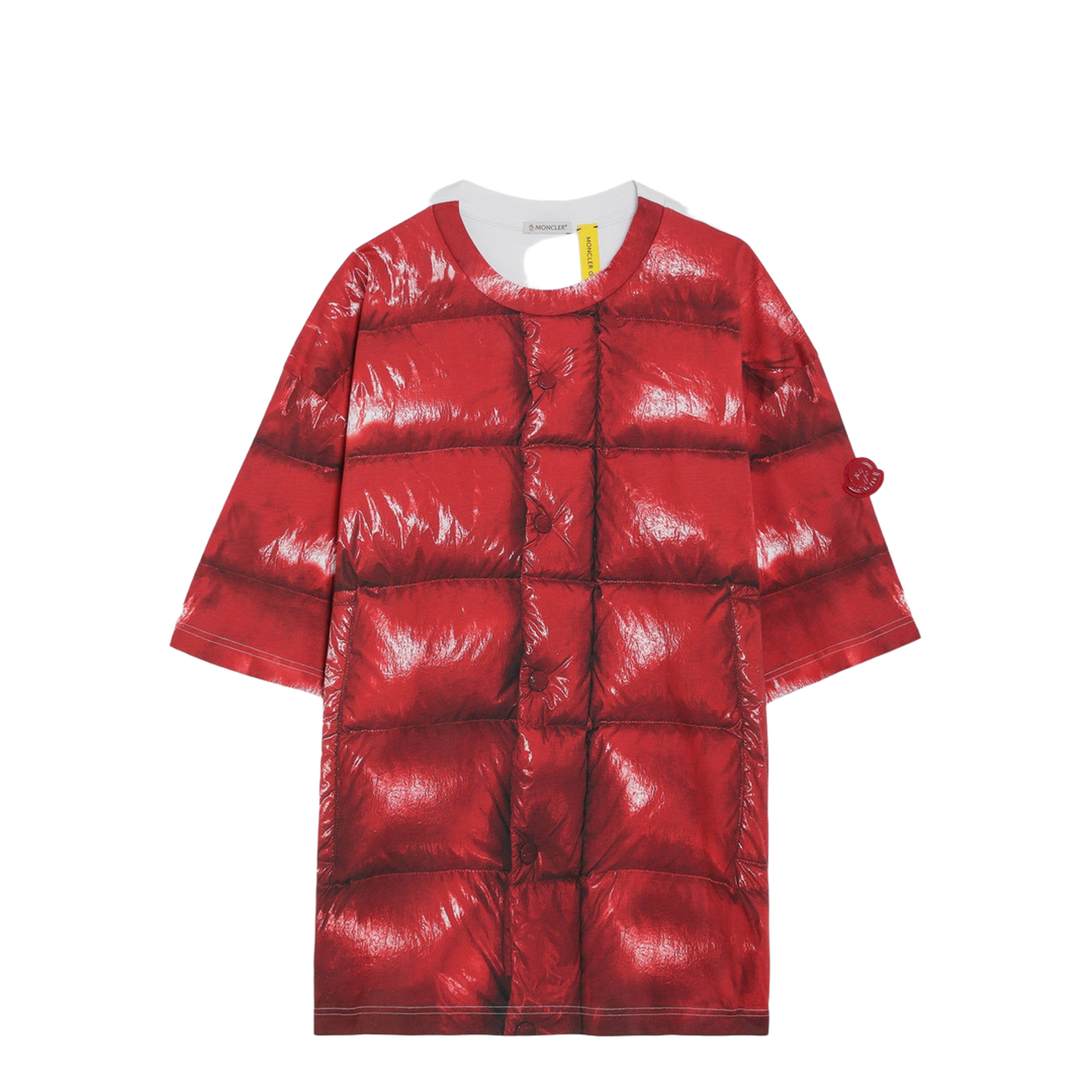 Red Crewneck T-Shirt with Quilted Effect