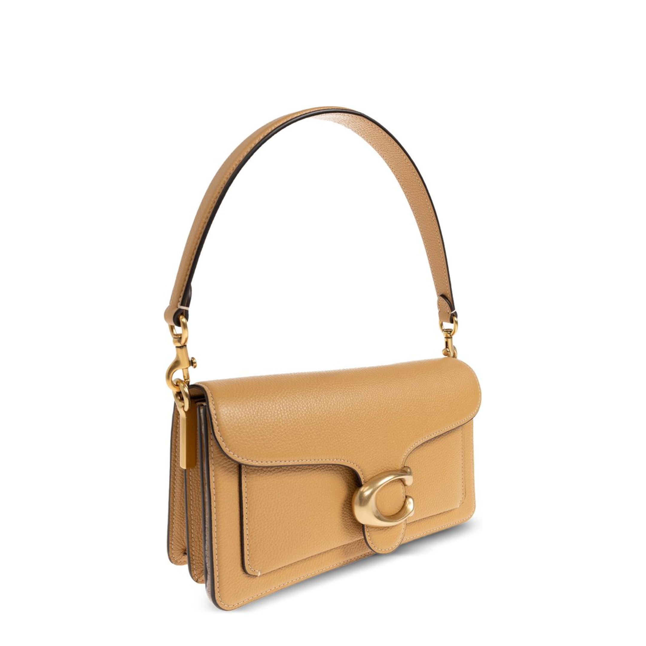 Tabby 26 Polished Pebble Leather Shoulder Bag - Brass/Biscuit
