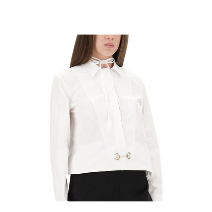 Cotton Poplin Shirt with Horsebit in White