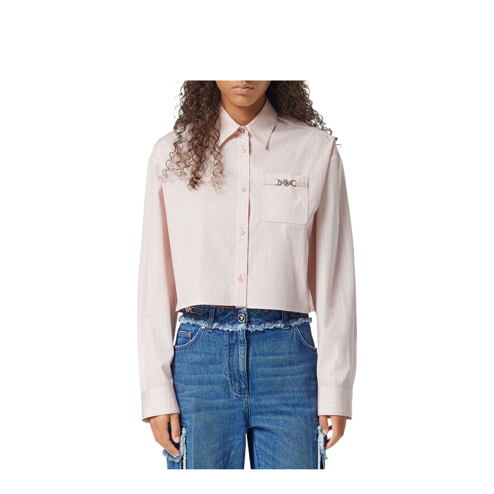 Cropped Boxy Fit Pinstripe Chain Shirt