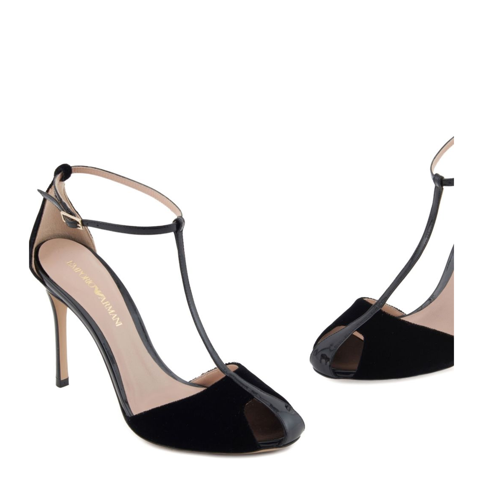 Black Velvet T-Bar Stiletto Sandals
