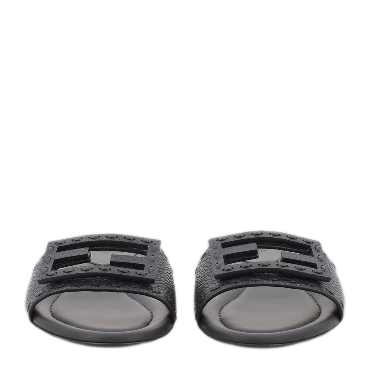 Black Leather Baguette Slides