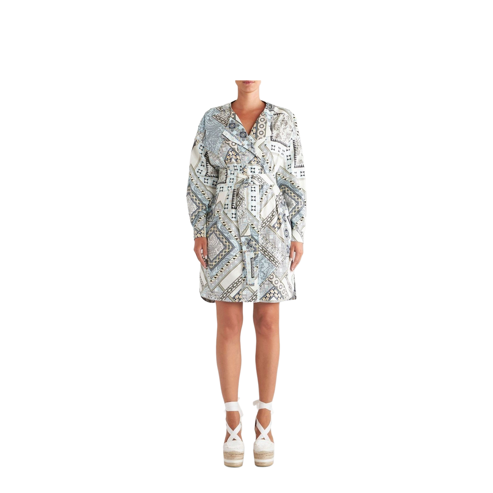 Mix-Print Belted Dress