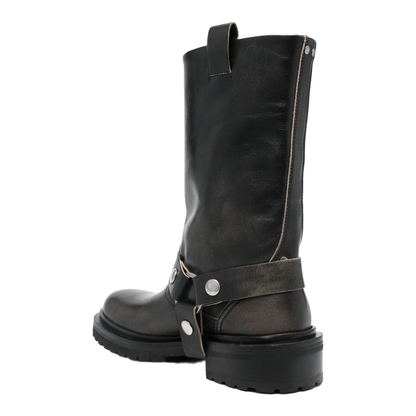 Kurt Boots in Black Leather with Silver Buckle