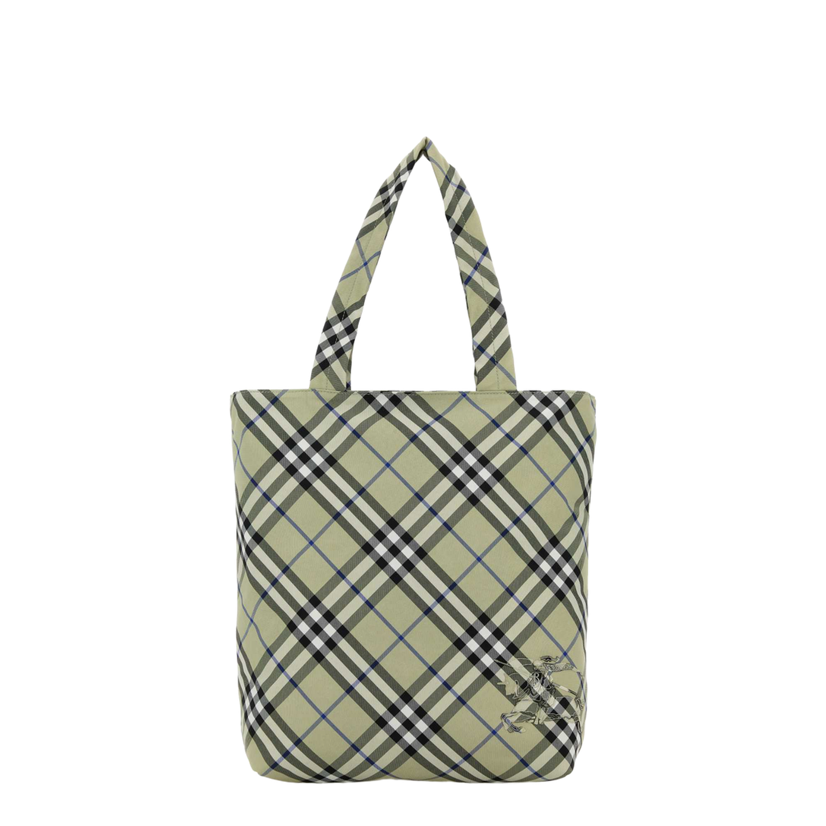 Embroidered Canvas Check Shopping Bag