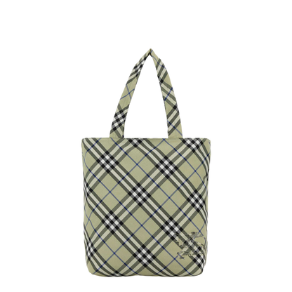 Embroidered Canvas Check Shopping Bag