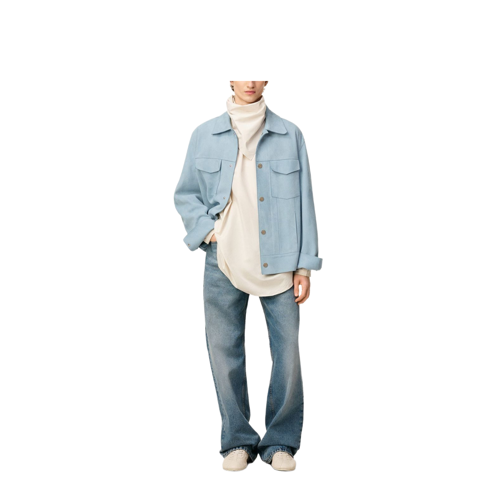 Sky Blue Leather Trucker Jacket