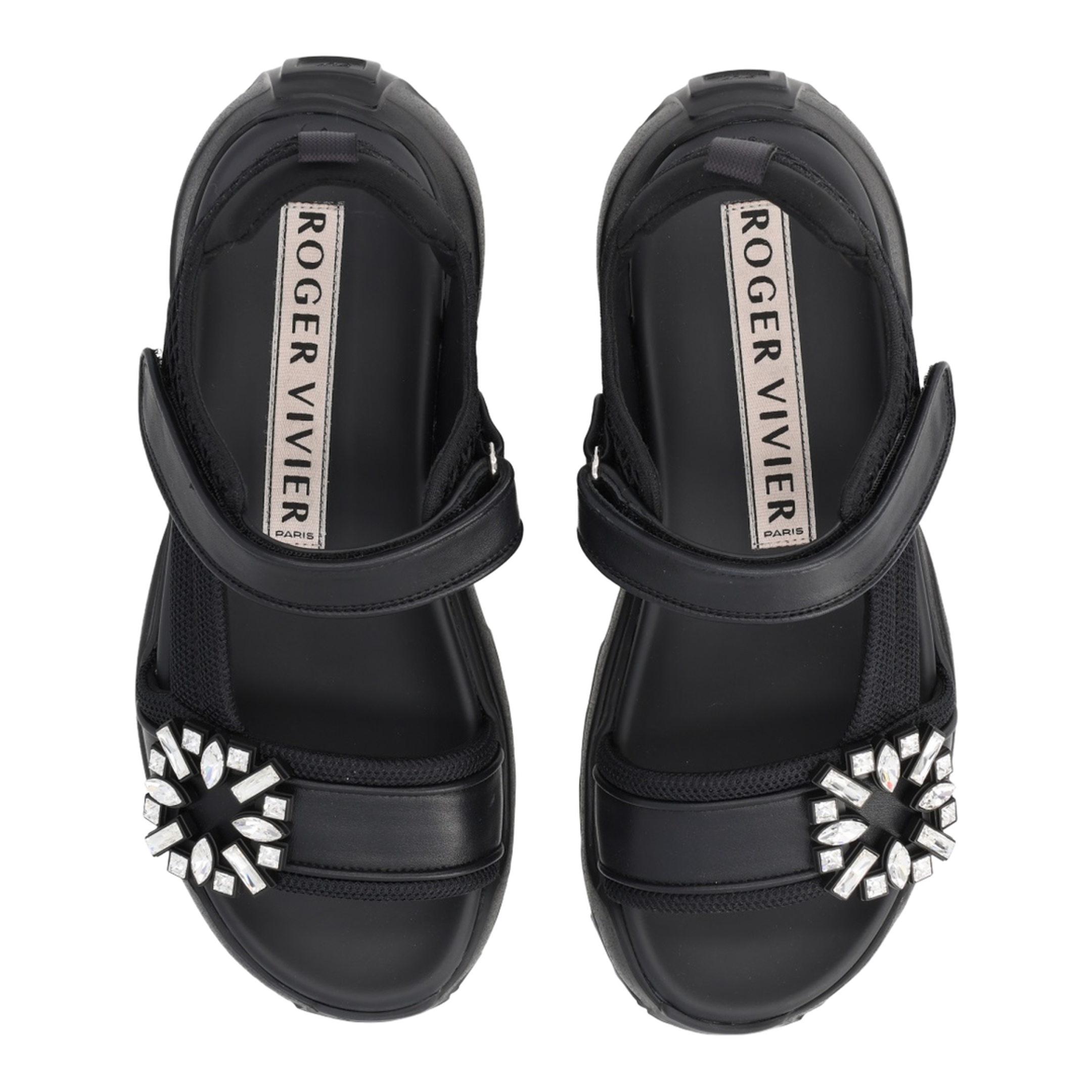On The Run Black Leather And Textile Sandals