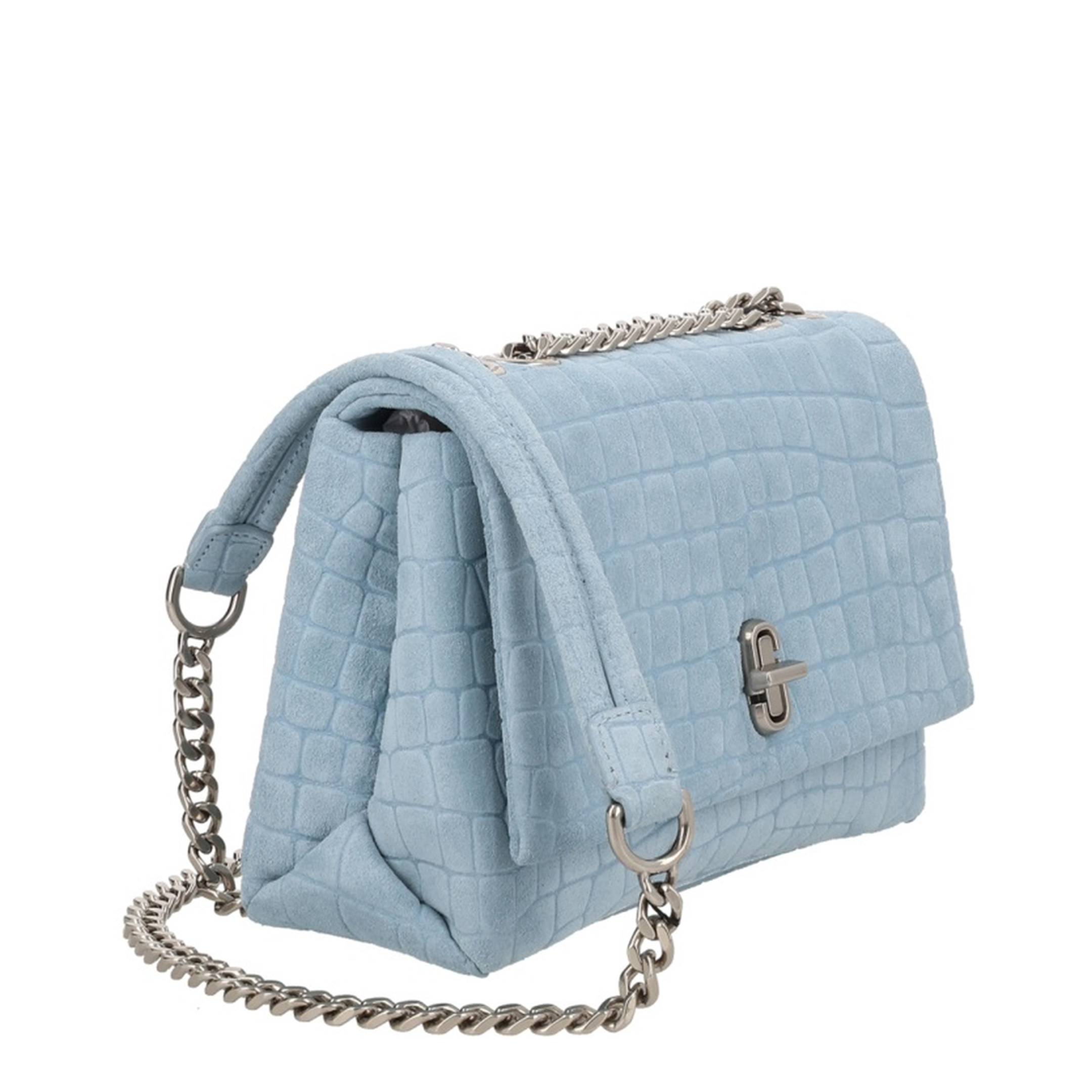 Slim Croc Suede Dual Chain Shoulder Bag - Blue