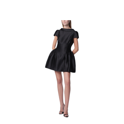 MAYFEYR - Self Portrait - Mini Taffeta Dress With Collar In Black - PF26-097SSIB