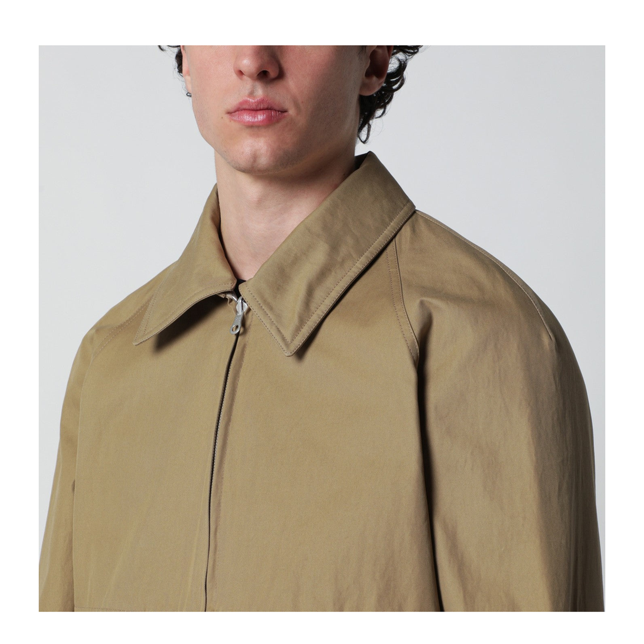 Beige Cotton-Blend Zip-Up Jacket
