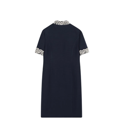 Indigo Dress With Macramé Trim