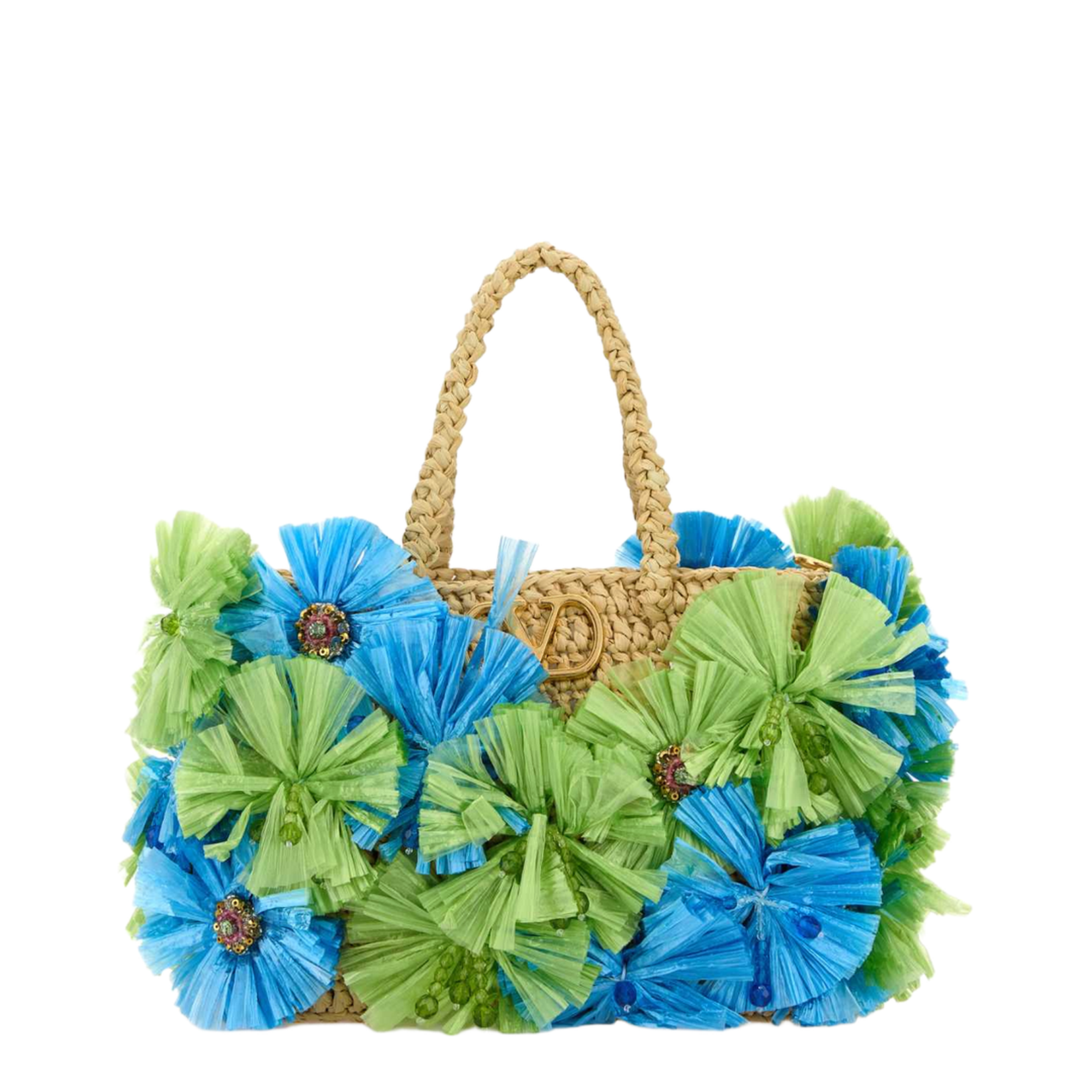 Embellished Raffia VLogo Signature Handbag