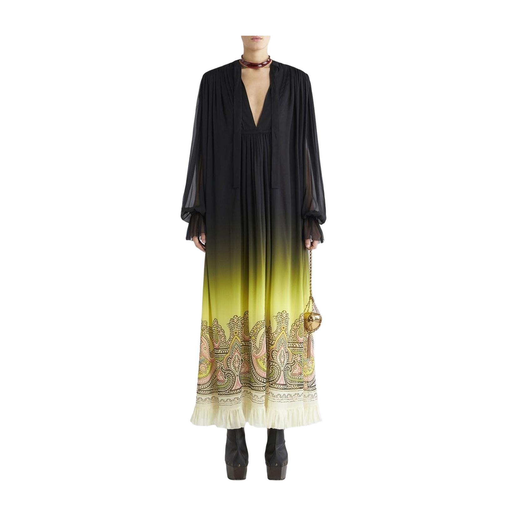 Gradient Effect Paisley-Print Silk Dress