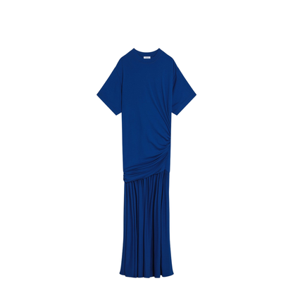 Long Blue Dress with Draping
