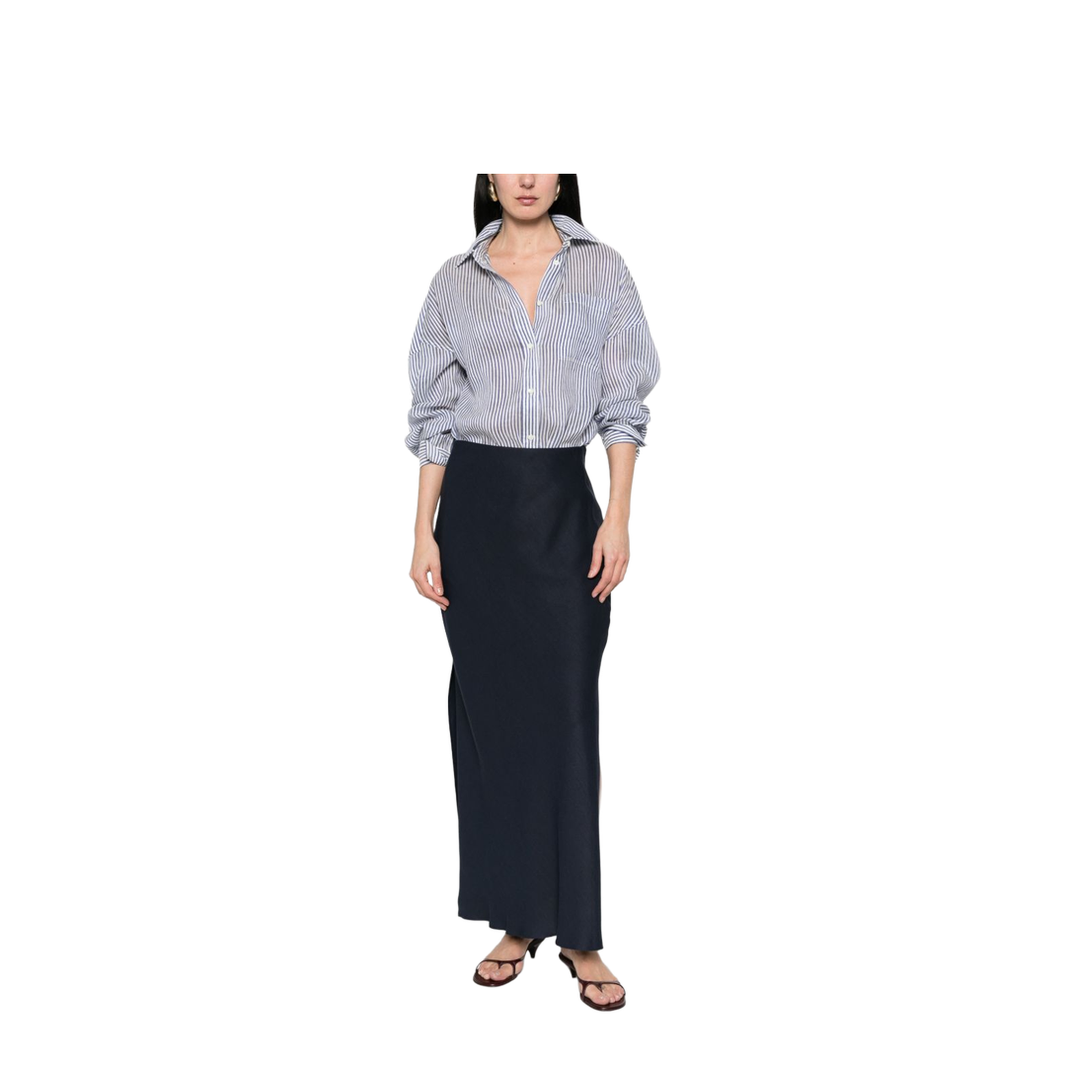 Line Blend Long Skirt Blue