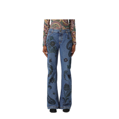 Flared Jeans Flower Bee Print