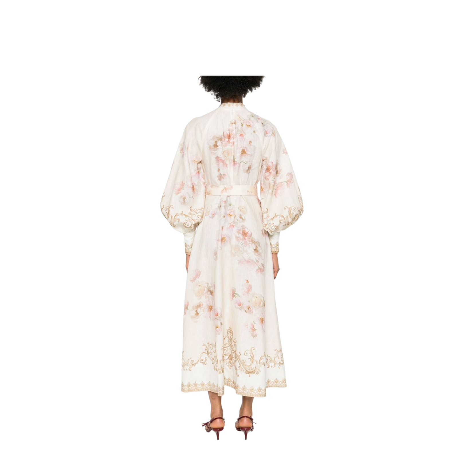 Cream Floral Baroque Linen Maxi Dress