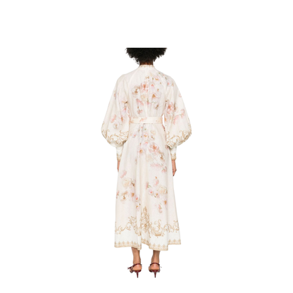 Cream Floral Baroque Linen Maxi Dress