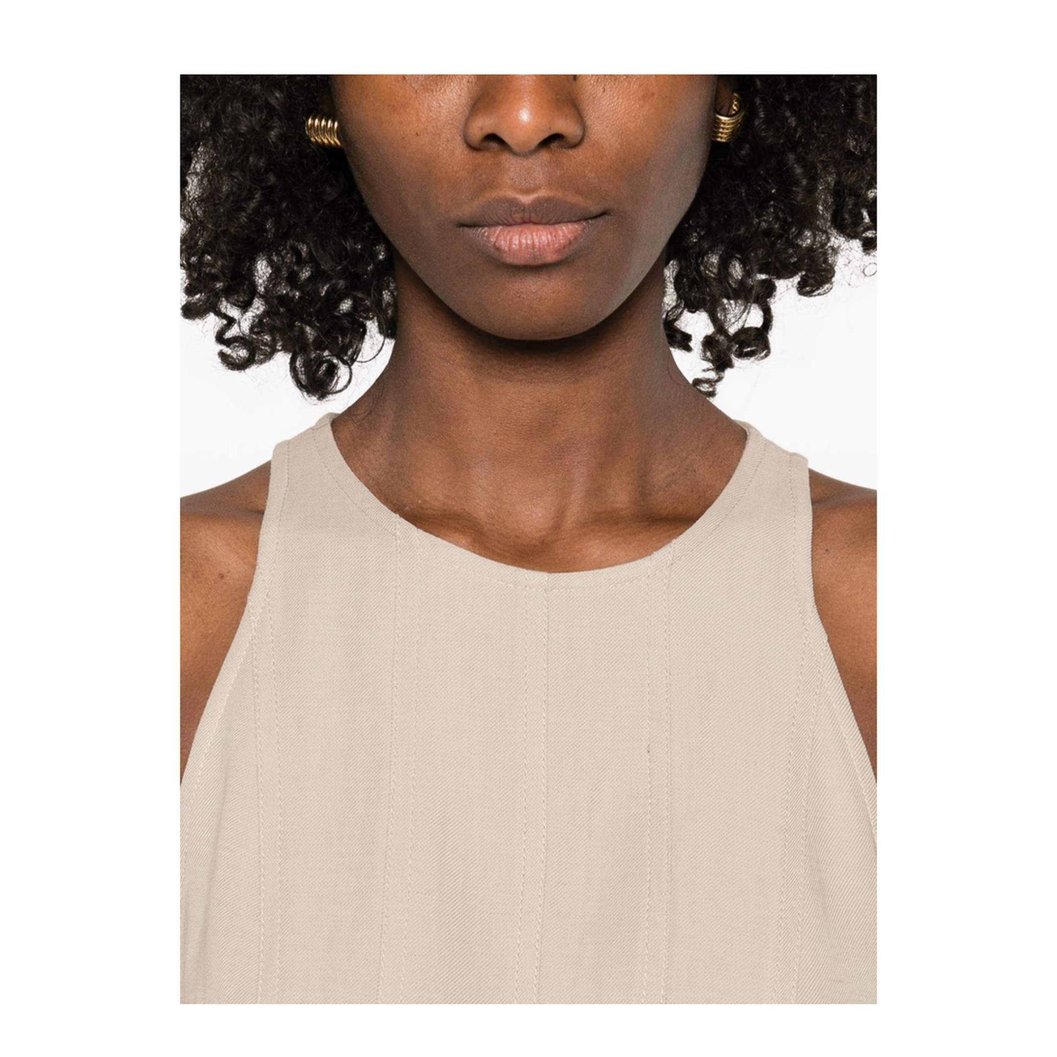 Sleeveless Panelled Midi Dress Beige