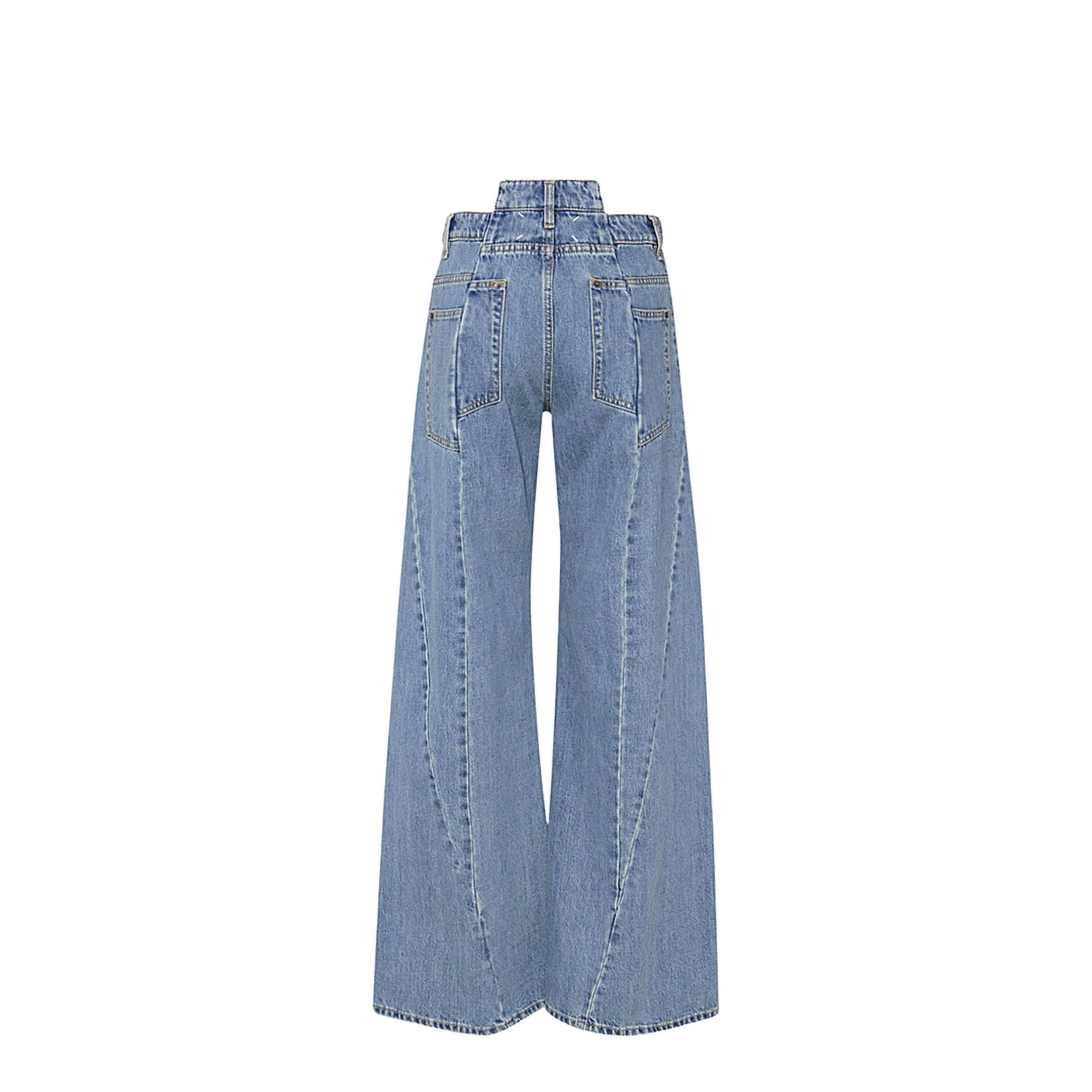 Blue Denim Regular-waisted Wide-leg Jeans