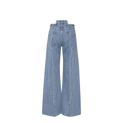 Blue Denim Regular-waisted Wide-leg Jeans