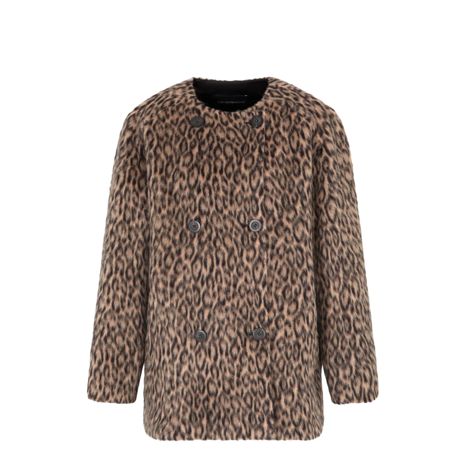 Double-breasted animal-print wool-blend pea coat
