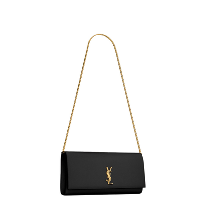 Kate Grain de Poudre Leather Clutch - Black