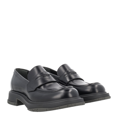 Black Leather Loafer with Logo