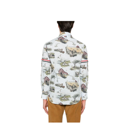 MAYFEYR - Thom Browne - Straight Fit Bd Pc L/S Shirt With Gg Armband In Scenic Toile Small Cotton Popeline - MWL301OF0976996