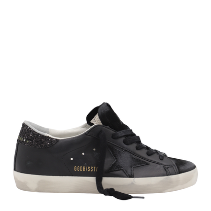 Super-Star in Black Nappa with Black Star and Glitter Heel Tab