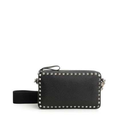 Grained Leather Rockstud Shoulder Bag