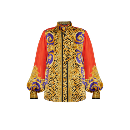 Cheetah Barocco Silk Lavallière Shirt